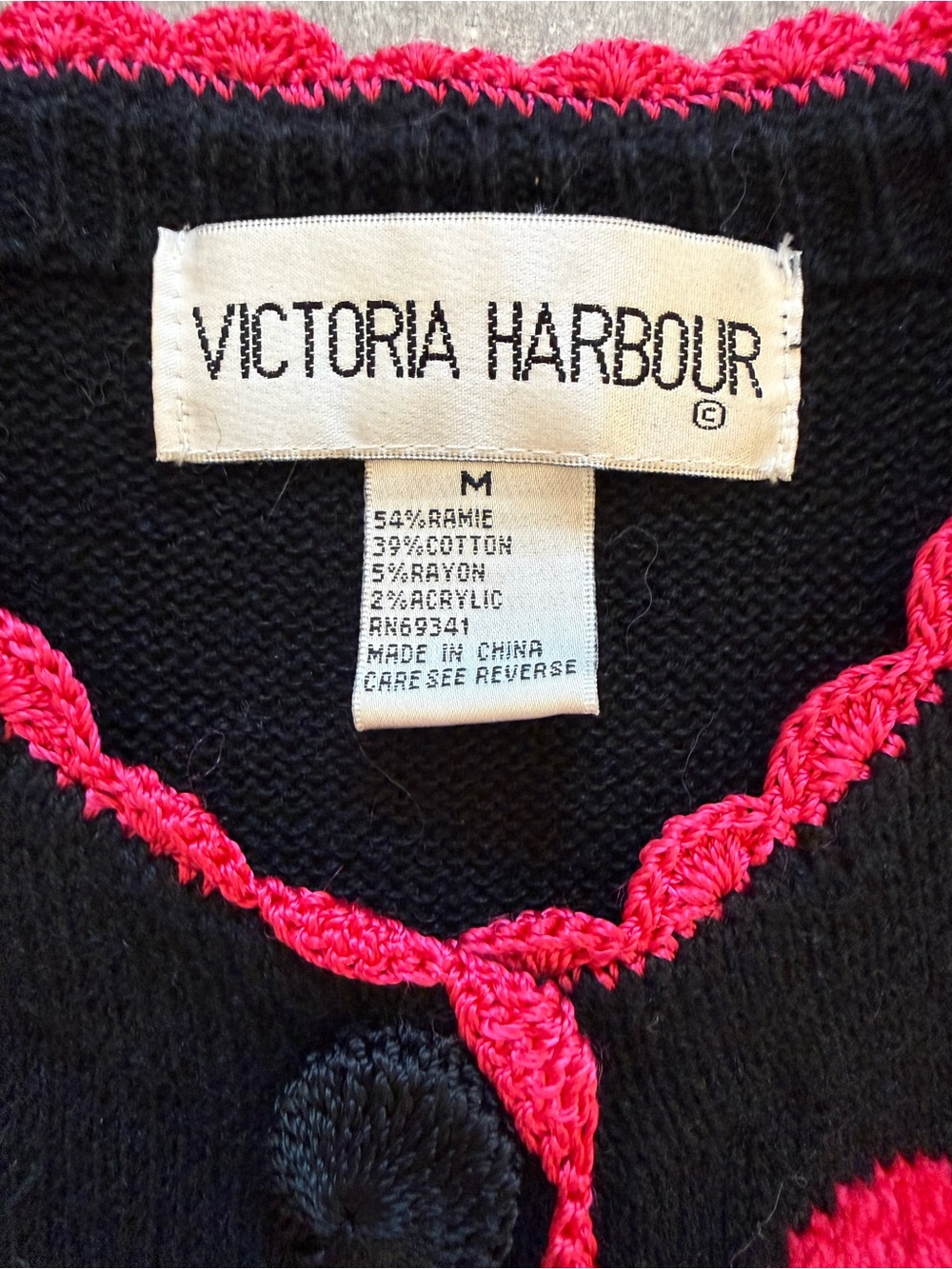 Vintage Victoria Harbour Black Pink Flamingo Sequin Beaded Short Sleeve Size M - Picture 8 of 9